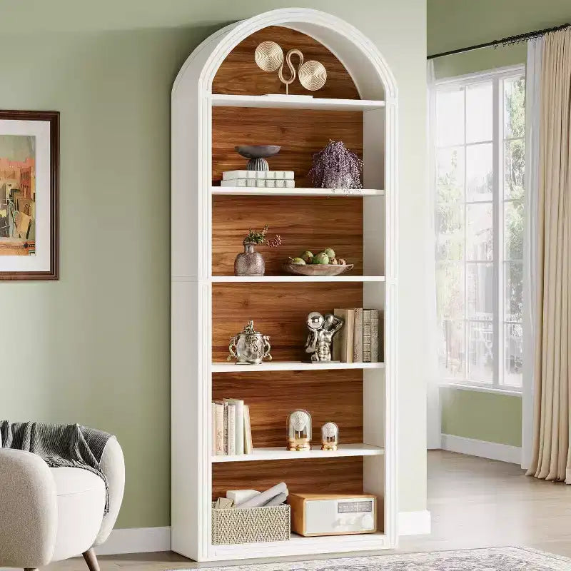 Étagère à livres 6 niveaux cintrée Lantine, bibliothèque haute de 196 cm, étagère de rangement ouverte autoportante pour salon, bureau à domicile