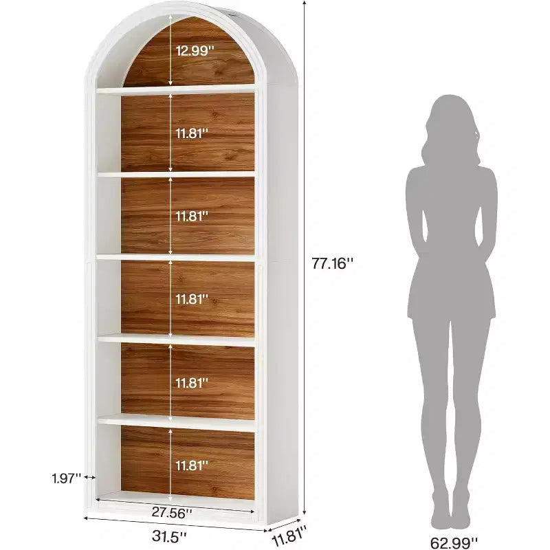 Étagère à livres 6 niveaux cintrée Lantine, bibliothèque haute de 196 cm, étagère de rangement ouverte autoportante pour salon, bureau à domicile