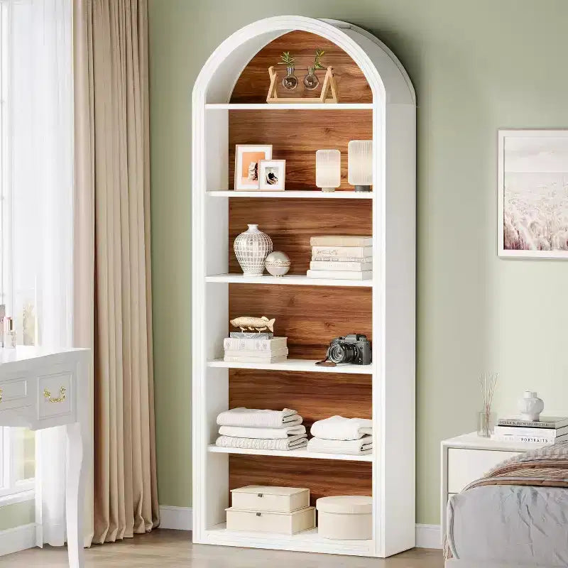 Étagère à livres 6 niveaux cintrée Lantine, bibliothèque haute de 196 cm, étagère de rangement ouverte autoportante pour salon, bureau à domicile