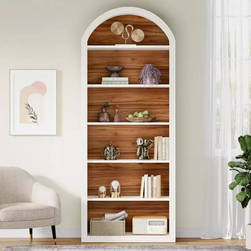 Étagère à livres 6 niveaux cintrée Lantine, bibliothèque haute de 196 cm, étagère de rangement ouverte autoportante pour salon, bureau à domicile