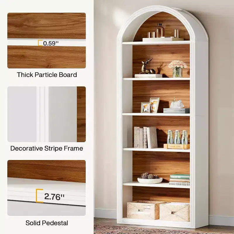 Étagère à livres 6 niveaux cintrée Lantine, bibliothèque haute de 196 cm, étagère de rangement ouverte autoportante pour salon, bureau à domicile