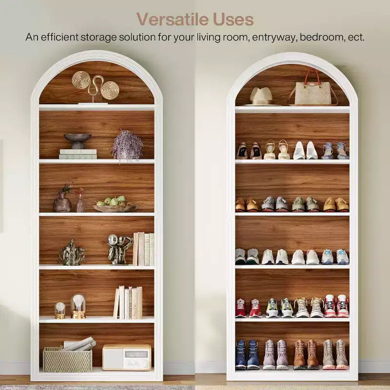 Étagère à livres 6 niveaux cintrée Lantine, bibliothèque haute de 196 cm, étagère de rangement ouverte autoportante pour salon, bureau à domicile