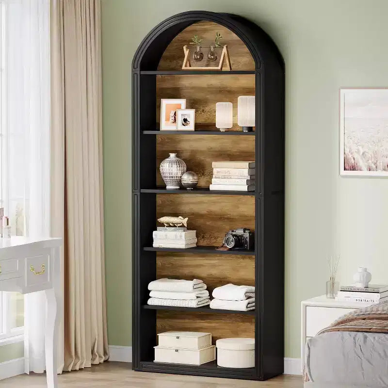 Étagère à livres 6 niveaux cintrée Lantine, bibliothèque haute de 196 cm, étagère de rangement ouverte autoportante pour salon, bureau à domicile