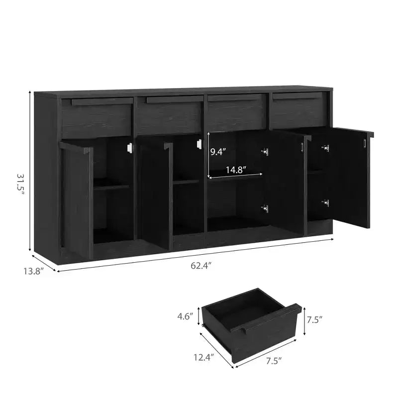 Buffet avec 2 ou 4 tiroirs et grand meuble à café de 80 ou 157 cm avec rangement, buffet de rangement moderne pour la cuisine et la salle à manger