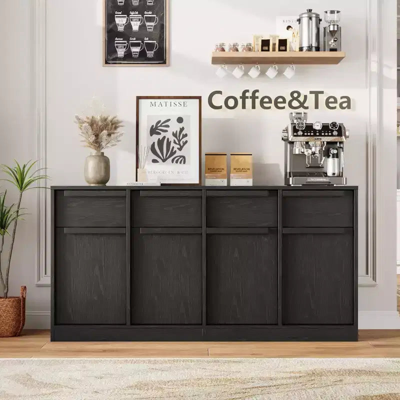 Buffet avec 2 ou 4 tiroirs et grand meuble à café de 80 ou 157 cm avec rangement, buffet de rangement moderne pour la cuisine et la salle à manger