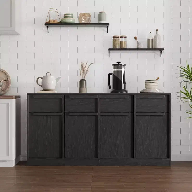 Buffet avec 2 ou 4 tiroirs et grand meuble à café de 80 ou 157 cm avec rangement, buffet de rangement moderne pour la cuisine et la salle à manger