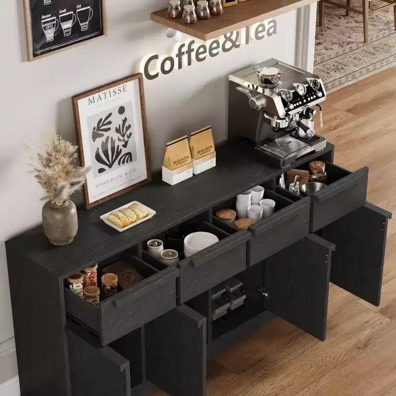 Buffet avec 2 ou 4 tiroirs et grand meuble à café de 80 ou 157 cm avec rangement, buffet de rangement moderne pour la cuisine et la salle à manger