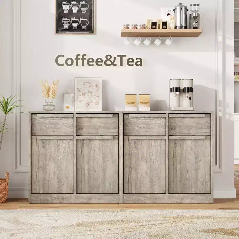 Buffet avec 2 ou 4 tiroirs et grand meuble à café de 80 ou 157 cm avec rangement, buffet de rangement moderne pour la cuisine et la salle à manger