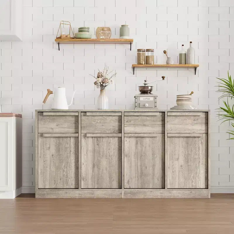 Buffet avec 2 ou 4 tiroirs et grand meuble à café de 80 ou 157 cm avec rangement, buffet de rangement moderne pour la cuisine et la salle à manger