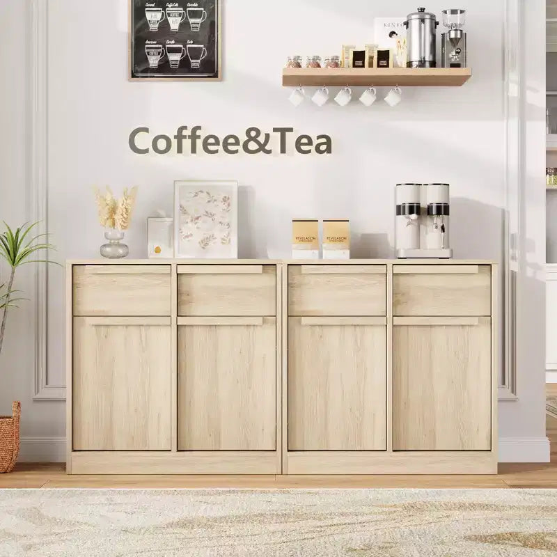 Buffet avec 2 ou 4 tiroirs et grand meuble à café de 80 ou 157 cm avec rangement, buffet de rangement moderne pour la cuisine et la salle à manger
