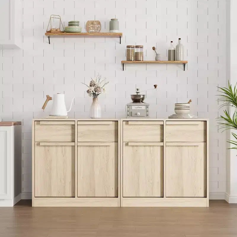 Buffet avec 2 ou 4 tiroirs et grand meuble à café de 80 ou 157 cm avec rangement, buffet de rangement moderne pour la cuisine et la salle à manger