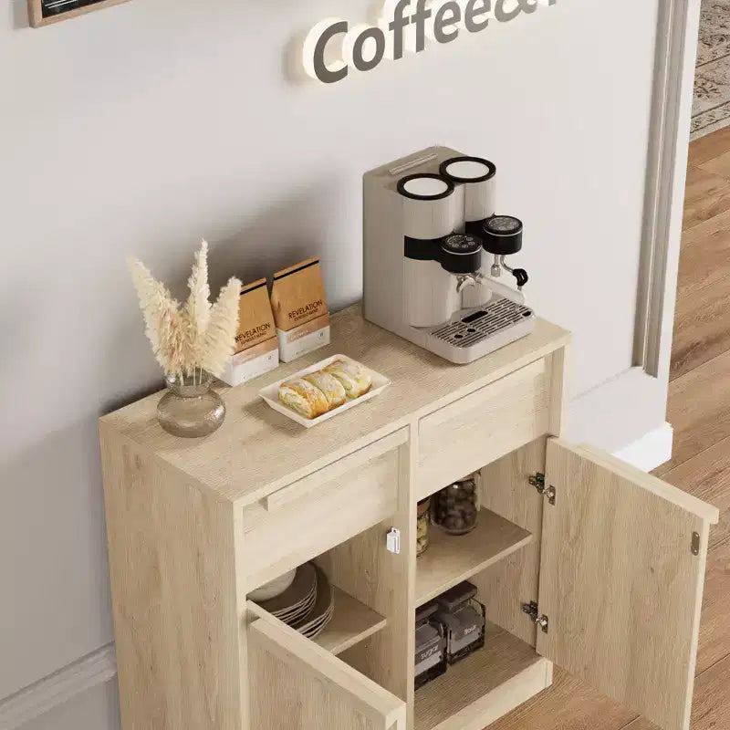Buffet avec 2 ou 4 tiroirs et grand meuble à café de 80 ou 157 cm avec rangement, buffet de rangement moderne pour la cuisine et la salle à manger