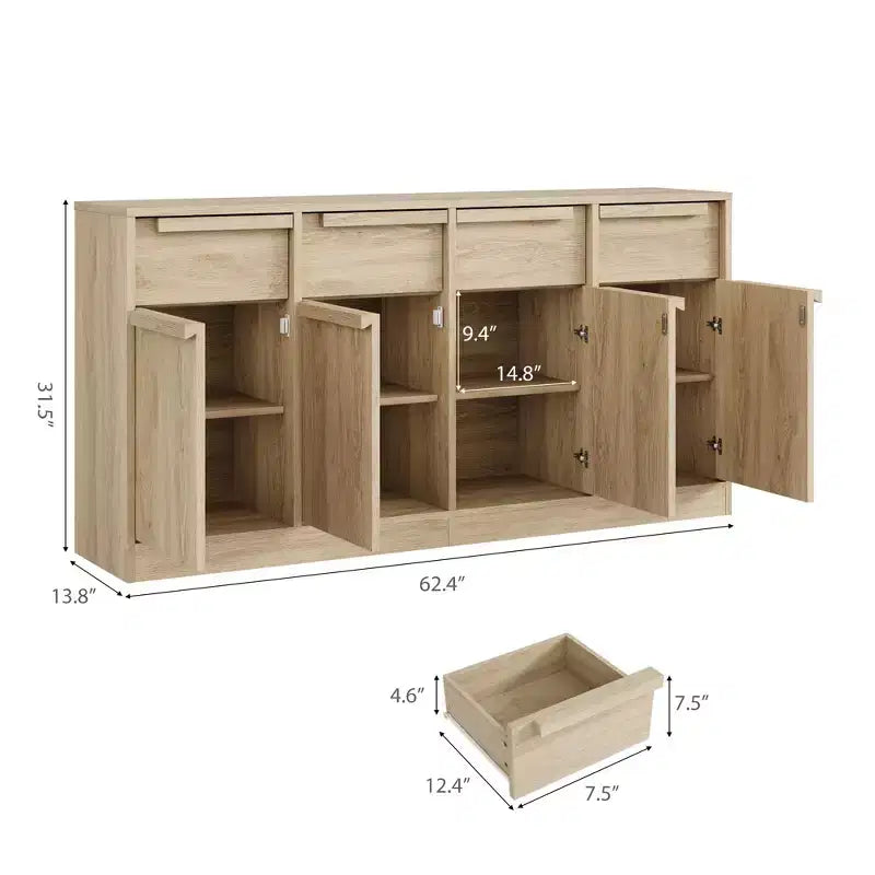 Buffet avec 2 ou 4 tiroirs et grand meuble à café de 80 ou 157 cm avec rangement, buffet de rangement moderne pour la cuisine et la salle à manger