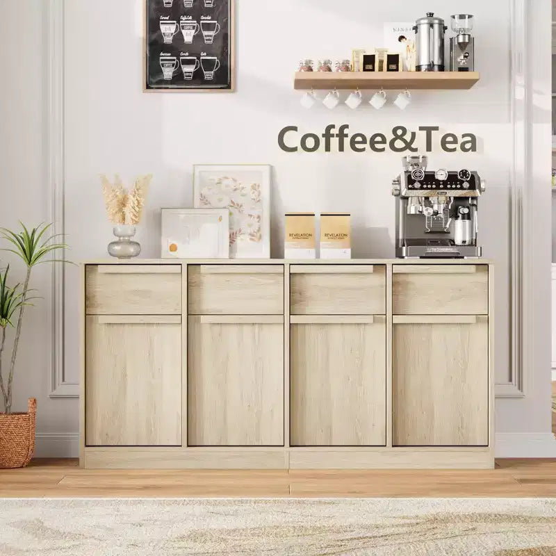 Buffet avec 2 ou 4 tiroirs et grand meuble à café de 80 ou 157 cm avec rangement, buffet de rangement moderne pour la cuisine et la salle à manger