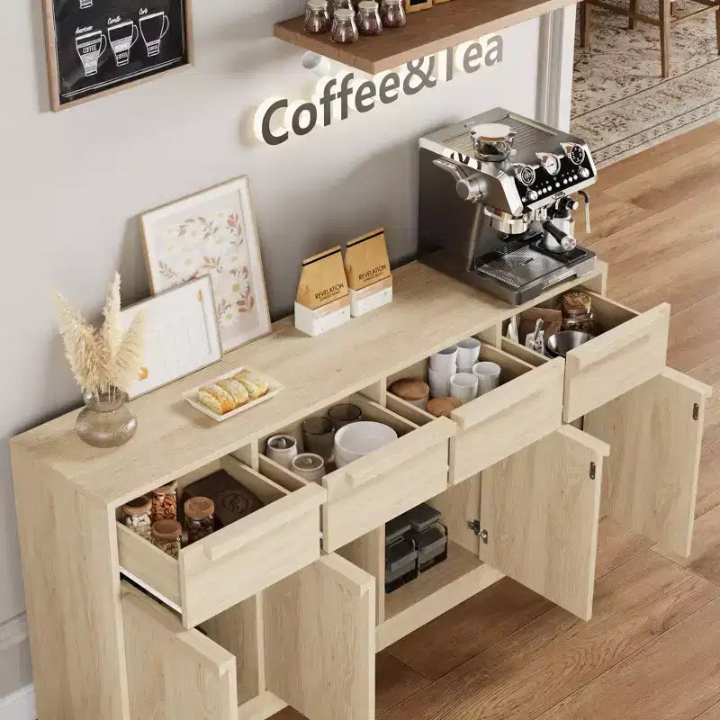 Buffet avec 2 ou 4 tiroirs et grand meuble à café de 80 ou 157 cm avec rangement, buffet de rangement moderne pour la cuisine et la salle à manger
