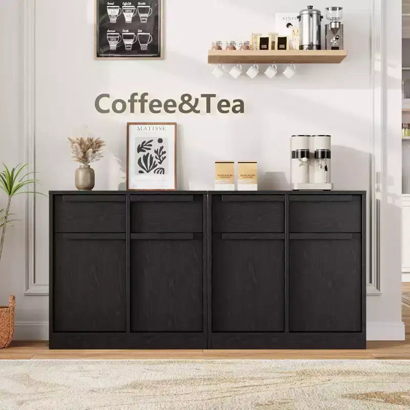 Buffet avec 2 ou 4 tiroirs et grand meuble à café de 80 ou 157 cm avec rangement, buffet de rangement moderne pour la cuisine et la salle à manger