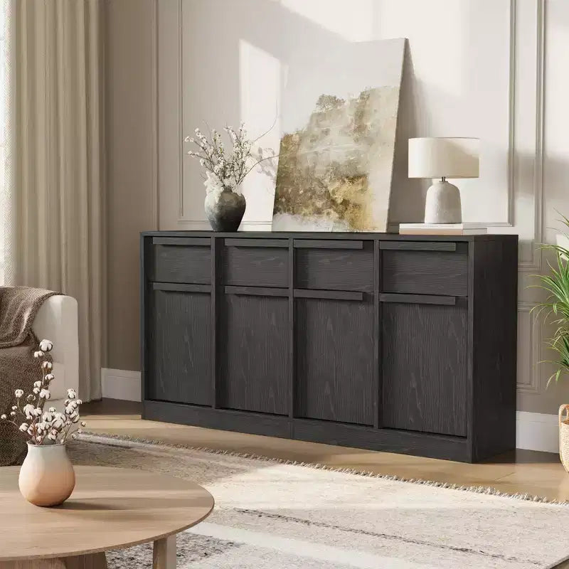 Buffet avec 2 ou 4 tiroirs et grand meuble à café de 80 ou 157 cm avec rangement, buffet de rangement moderne pour la cuisine et la salle à manger