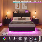 Cadre de lit, lit plateforme flottant avec tête de lit, ports de charge, cadre de lit rembourré moderne avec lattes en bois robustes, pas besoin de sommier tapissier
