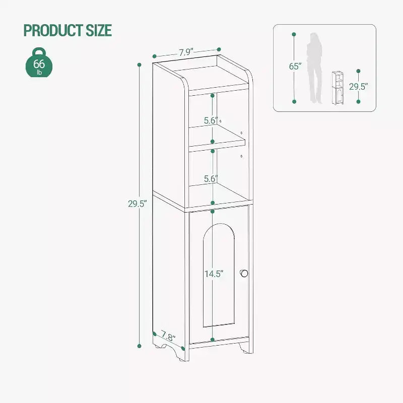 Dcolora Meuble de rangement de salle de bain, meuble bas d'angle avec portes et étagère réglable, armoire à papier toilette étroite