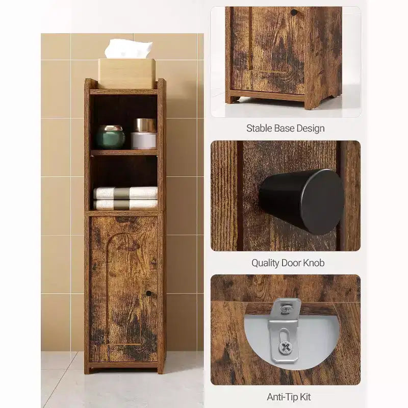 Dcolora Meuble de rangement de salle de bain, meuble bas d'angle avec portes et étagère réglable, armoire à papier toilette étroite