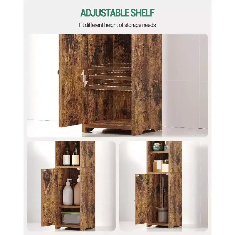 Dcolora Meuble de rangement de salle de bain, meuble bas d'angle avec portes et étagère réglable, armoire à papier toilette étroite