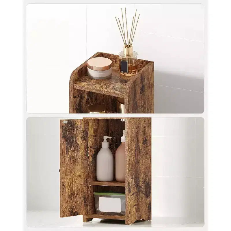 Dcolora Meuble de rangement de salle de bain, meuble bas d'angle avec portes et étagère réglable, armoire à papier toilette étroite