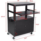 Chariot audiovisuel avec armoire verrouillable, réglable en hauteur (61-107 cm), tapis antidérapant, capacité de 45 kg