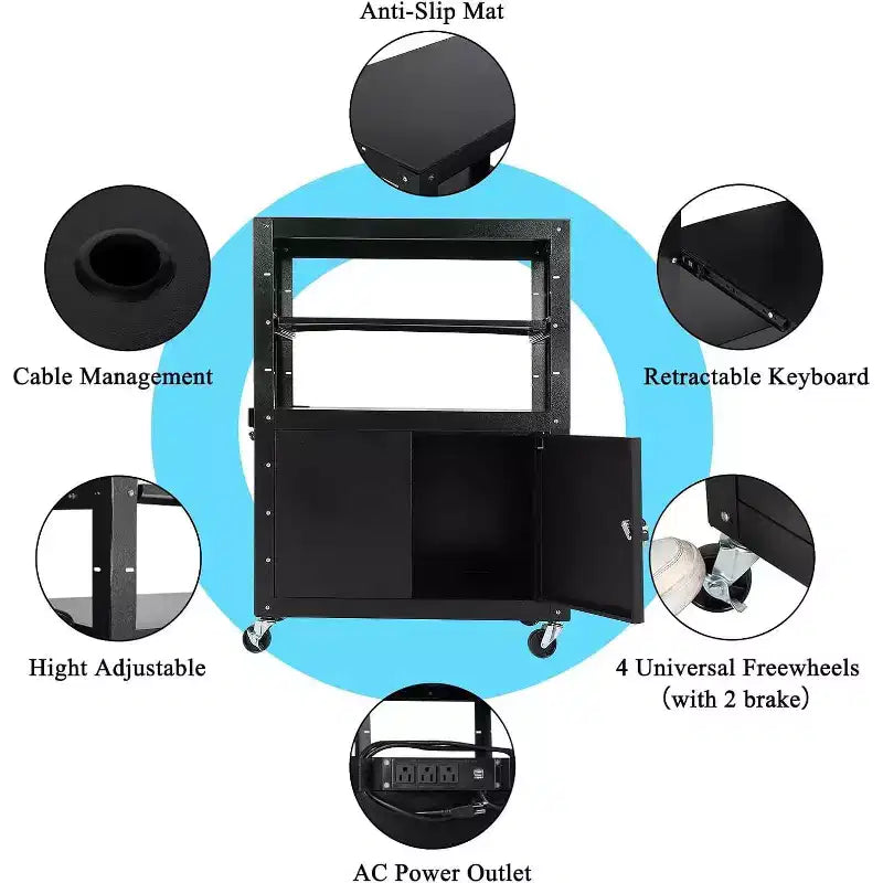 Chariot audiovisuel avec armoire verrouillable, réglable en hauteur (61-107 cm), tapis antidérapant, capacité de 45 kg