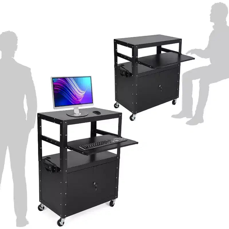 Chariot audiovisuel avec armoire verrouillable, réglable en hauteur (61-107 cm), tapis antidérapant, capacité de 45 kg
