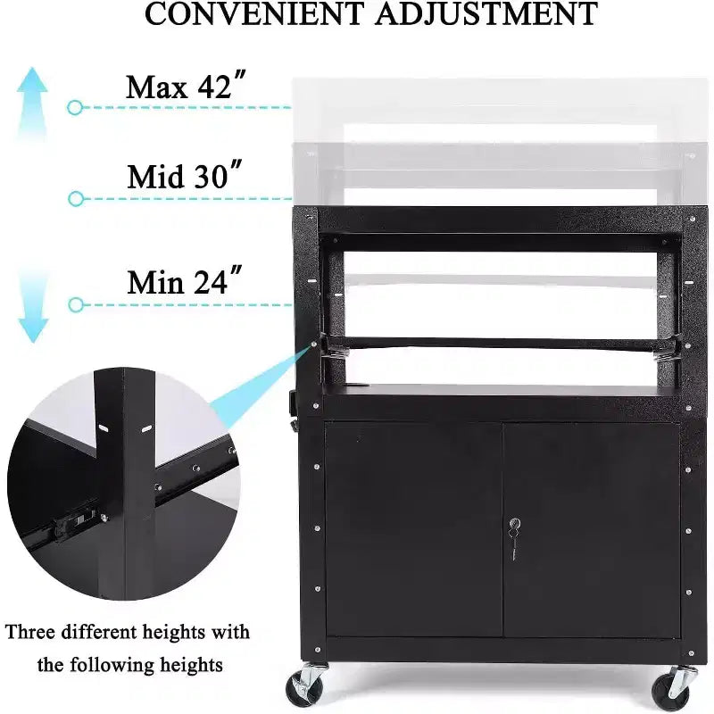 Chariot audiovisuel avec armoire verrouillable, réglable en hauteur (61-107 cm), tapis antidérapant, capacité de 45 kg