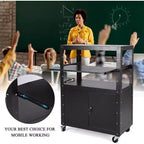 Chariot audiovisuel avec armoire verrouillable, réglable en hauteur (61-107 cm), tapis antidérapant, capacité de 45 kg