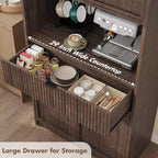 Grand meuble de cuisine, Armoire de rangement de 178 cm avec plan de travail, Buffets de cuisine cannelés avec portes et tiroir, Meuble de rangement autoportant