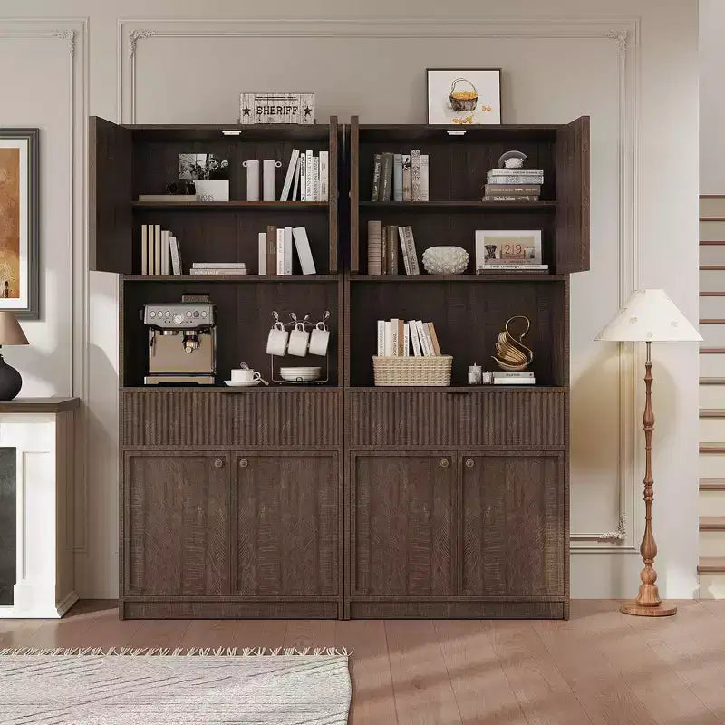 Grand meuble de cuisine, Armoire de rangement de 178 cm avec plan de travail, Buffets de cuisine cannelés avec portes et tiroir, Meuble de rangement autoportant