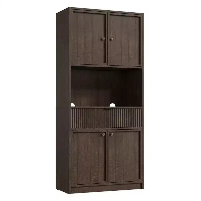 Grand meuble de cuisine, Armoire de rangement de 178 cm avec plan de travail, Buffets de cuisine cannelés avec portes et tiroir, Meuble de rangement autoportant