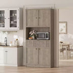 Grand meuble de cuisine, Armoire de rangement de 178 cm avec plan de travail, Buffets de cuisine cannelés avec portes et tiroir, Meuble de rangement autoportant