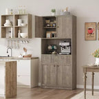 Grand meuble de cuisine, Armoire de rangement de 178 cm avec plan de travail, Buffets de cuisine cannelés avec portes et tiroir, Meuble de rangement autoportant