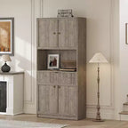 Grand meuble de cuisine, Armoire de rangement de 178 cm avec plan de travail, Buffets de cuisine cannelés avec portes et tiroir, Meuble de rangement autoportant
