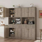 Grand meuble de cuisine, Armoire de rangement de 178 cm avec plan de travail, Buffets de cuisine cannelés avec portes et tiroir, Meuble de rangement autoportant