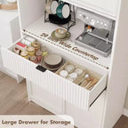 Grand meuble de cuisine, Armoire de rangement de 178 cm avec plan de travail, Buffets de cuisine cannelés avec portes et tiroir, Meuble de rangement autoportant