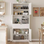 Grand meuble de cuisine, Armoire de rangement de 178 cm avec plan de travail, Buffets de cuisine cannelés avec portes et tiroir, Meuble de rangement autoportant