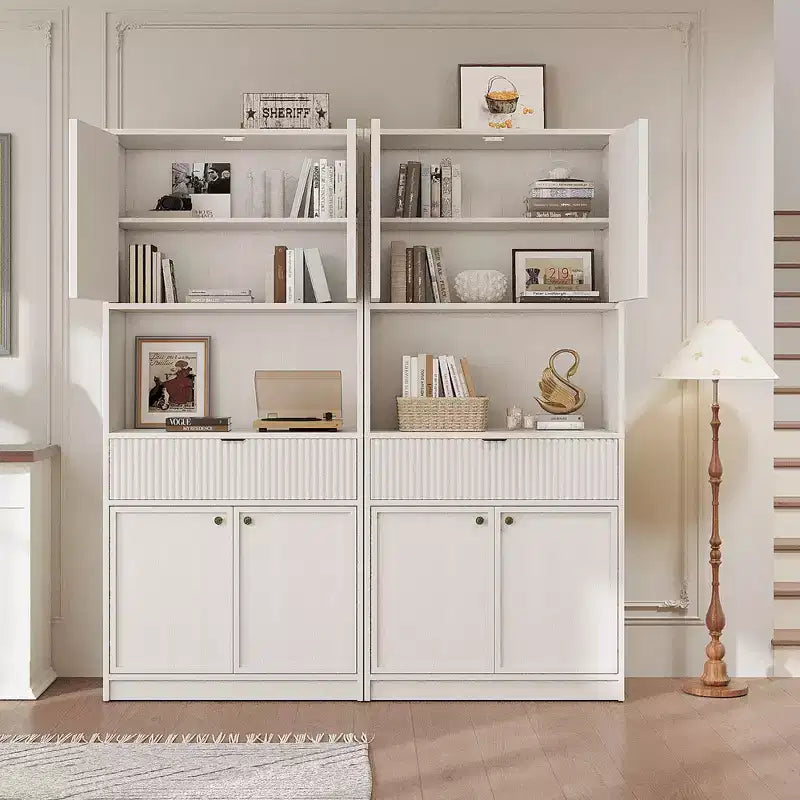 Grand meuble de cuisine, Armoire de rangement de 178 cm avec plan de travail, Buffets de cuisine cannelés avec portes et tiroir, Meuble de rangement autoportant