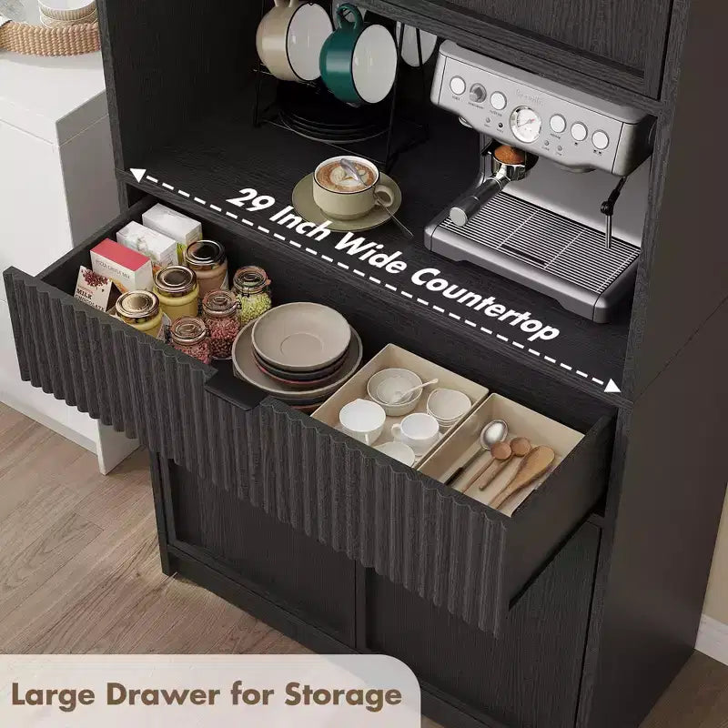 Grand meuble de cuisine, Armoire de rangement de 178 cm avec plan de travail, Buffets de cuisine cannelés avec portes et tiroir, Meuble de rangement autoportant