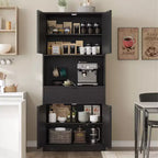 Grand meuble de cuisine, Armoire de rangement de 178 cm avec plan de travail, Buffets de cuisine cannelés avec portes et tiroir, Meuble de rangement autoportant