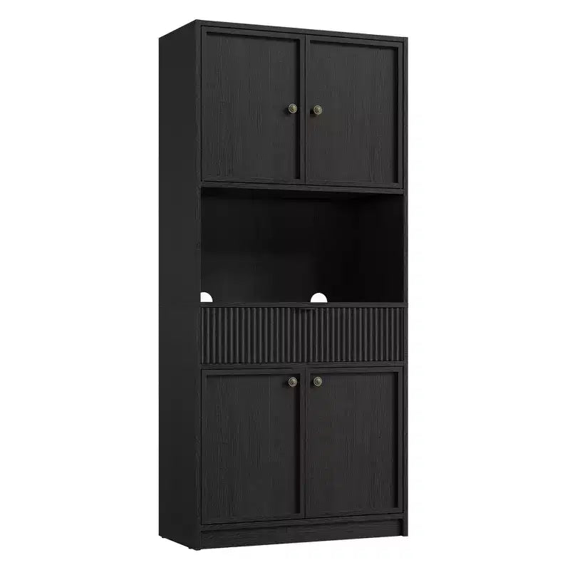 Grand meuble de cuisine, Armoire de rangement de 178 cm avec plan de travail, Buffets de cuisine cannelés avec portes et tiroir, Meuble de rangement autoportant