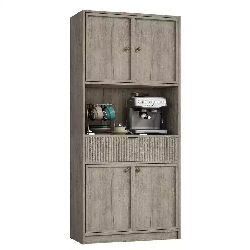 Grand meuble de cuisine, Armoire de rangement de 178 cm avec plan de travail, Buffets de cuisine cannelés avec portes et tiroir, Meuble de rangement autoportant