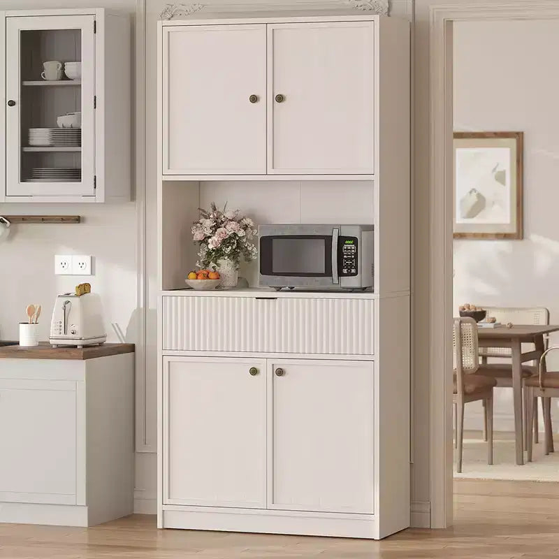 Grand meuble de cuisine, Armoire de rangement de 178 cm avec plan de travail, Buffets de cuisine cannelés avec portes et tiroir, Meuble de rangement autoportant