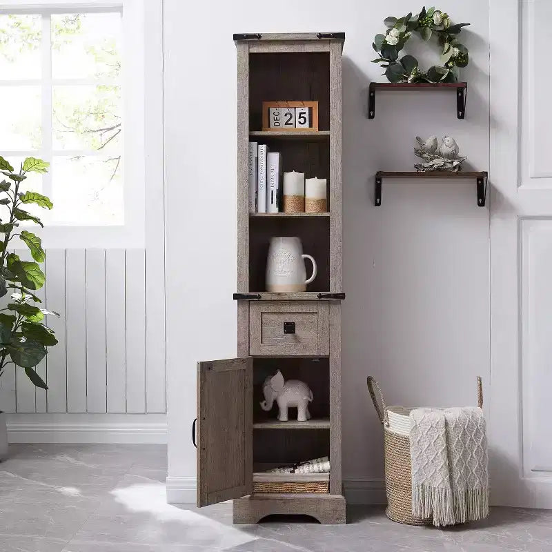 Meuble de rangement de salle de bain Dcolora, meuble de rangement de style rustique avec étagères réglables et tiroir