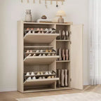 Meuble à chaussures GustoWave avec 3 tiroirs basculants, Organisateur de chaussures dissimulé avec étagères réglables, Meuble à chaussures autonome en bois