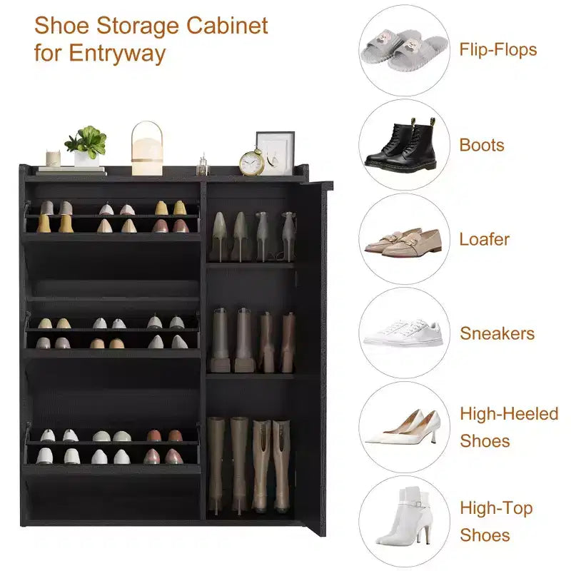 Meuble à chaussures GustoWave avec 3 tiroirs basculants, Organisateur de chaussures dissimulé avec étagères réglables, Meuble à chaussures autonome en bois