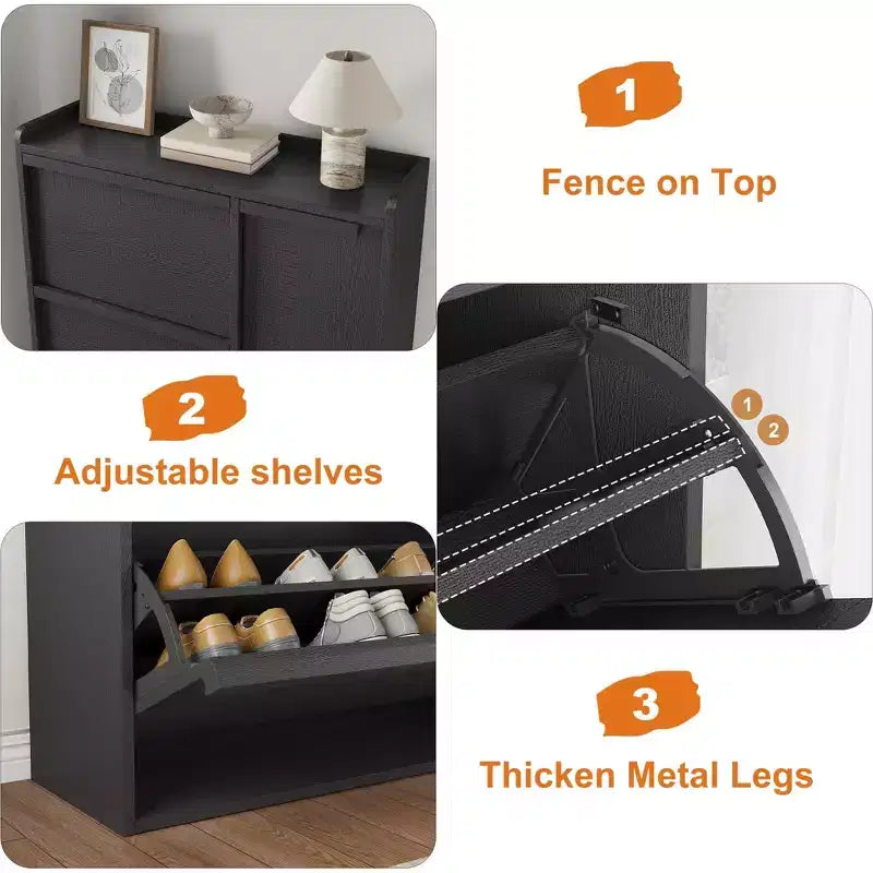 Meuble à chaussures GustoWave avec 3 tiroirs basculants, Organisateur de chaussures dissimulé avec étagères réglables, Meuble à chaussures autonome en bois